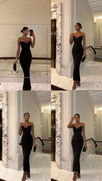 Vestido de noche elegante de corte tubo negro, vestido de fiesta ajustado Y4242