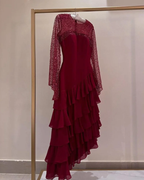 Elegante vestido de fiesta de gasa con lentejuelas y varias capas, vestido formal de noche Y7736