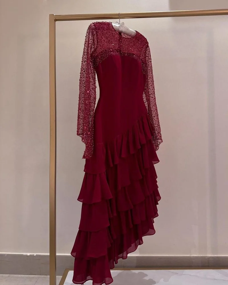 Elegante vestido de fiesta de gasa con lentejuelas y varias capas, vestido formal de noche Y7736
