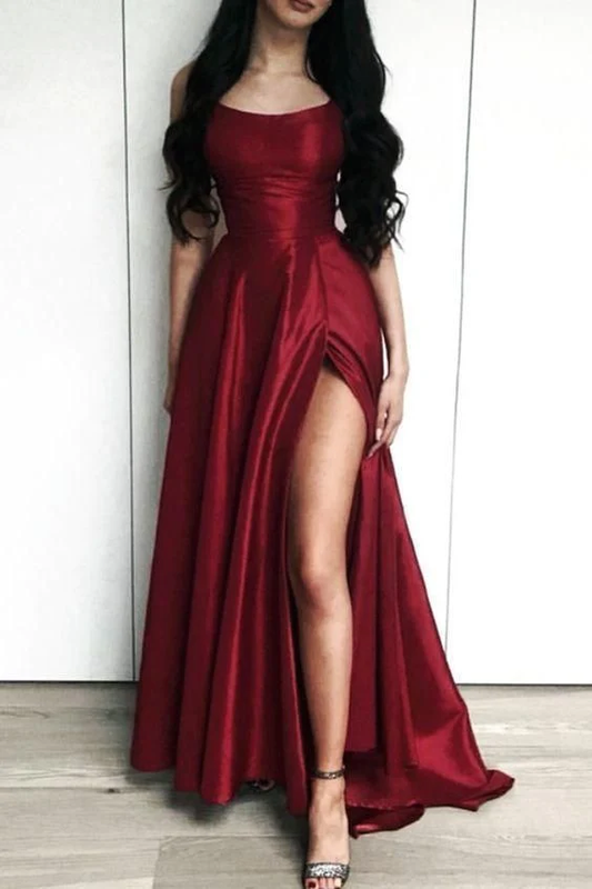 Charmantes Burgunderrotes langes Abendkleid mit Seitenschlitz, Sexy Ballkleider Y44