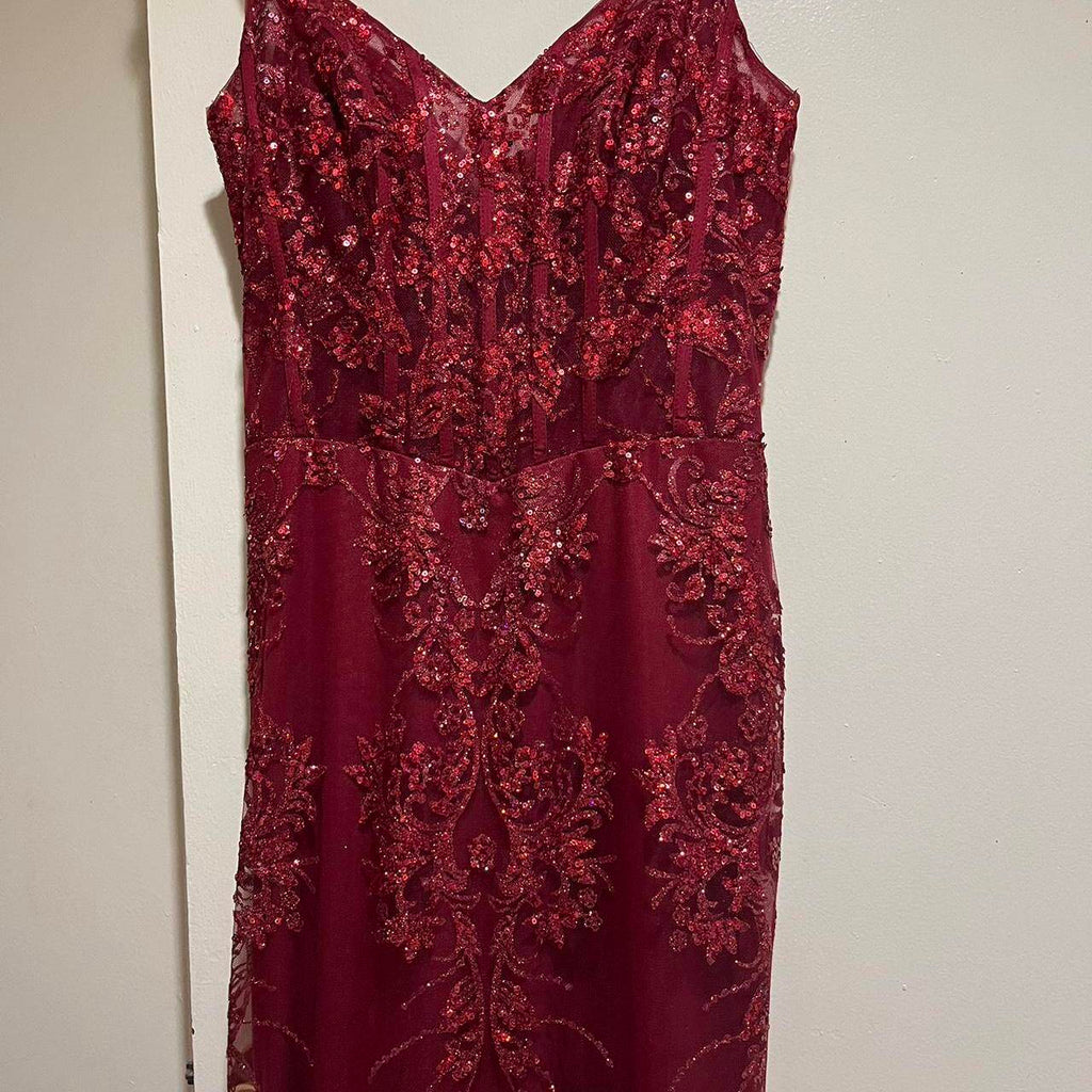 Charming Red Mermaid Lace Appliques Prom Dress,Evening Dress Winter Dance Dress Y4345