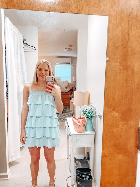 Vestido de fiesta azul de gasa con capas para regreso a casa, vestido de fiesta azul Y2299