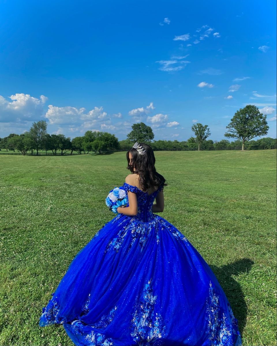 Vestido de quinceañera azul rey con flores 3D y escote corazón para fiesta de graduación de 15 y 16 años Y2821