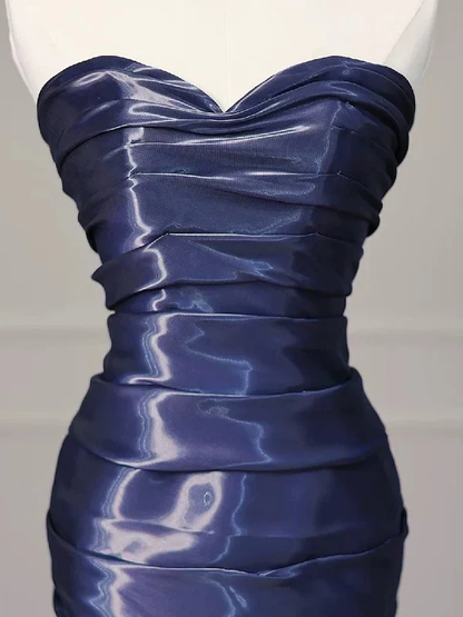 Wunderschönes blaues Meerjungfrau-Kleid im trägerlosen, plissierten Stil, langes Ballkleid, Abendkleid Y7987