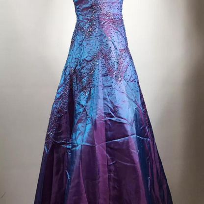 Wunderschönes lila Perlenbesetztes A-Linien-Abendkleid mit Spaghettiträgern, Party- und Ballkleid Y7955