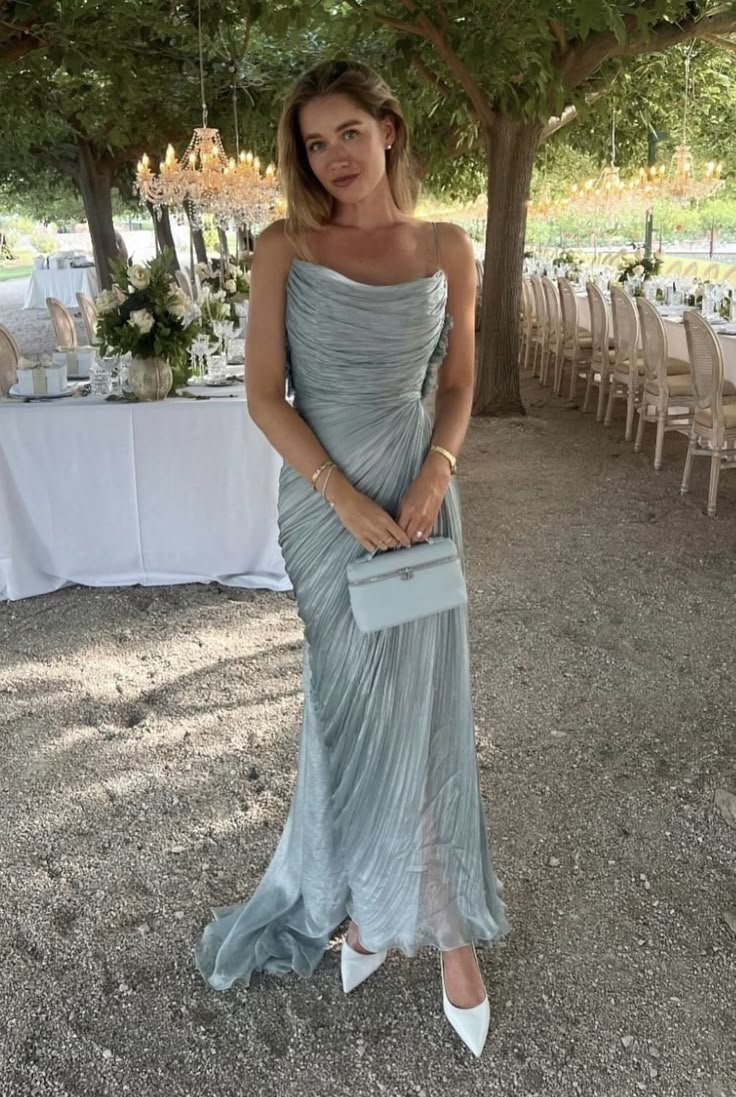 Vestido de noche plisado de tul azul con tirantes finos, elegante vestido de fiesta Y8195