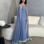 Funkelnde Pailletten-Abendkleider für arabische Frauen, Cape, bodenlang, Meerjungfrau, Abschlussball, Party, Hochzeit, besondere Anlässe, Kleider Y4817