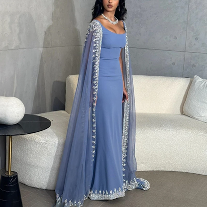 Funkelnde Pailletten-Abendkleider für arabische Frauen, Cape, bodenlang, Meerjungfrau, Abschlussball, Party, Hochzeit, besondere Anlässe, Kleider Y4817