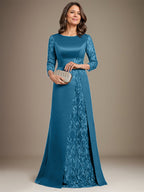 Vestido de madre de la novia de satén con encaje, corte A, largo hasta el suelo y apliques