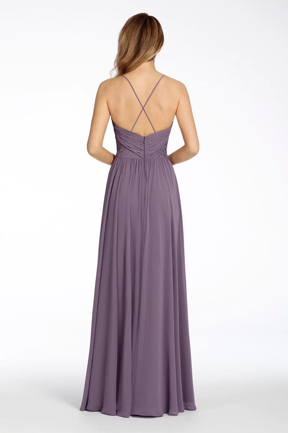 Vestido de dama de honor lila con tirantes finos y corte A SCB1