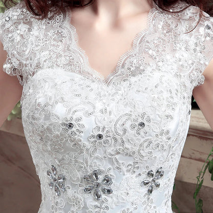 Applqiues Vestido De Noiva Cap Sleeve Wedding Dresses V-neck Vestidos De Novia-payinti