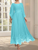 Vestido de gasa con encaje y lentejuelas para madre de la novia, corte A, escote ilusión, largo hasta los tobillos