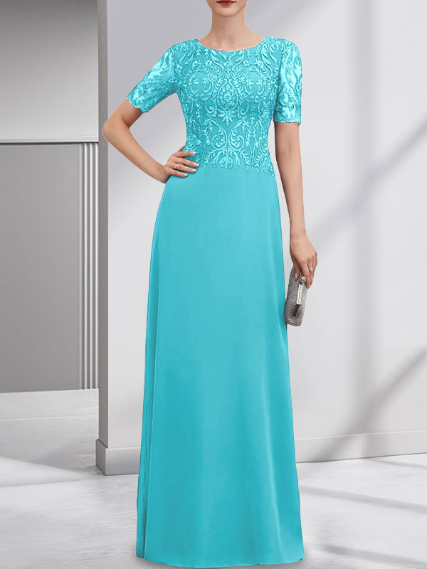 Vestido de gasa con encaje y lentejuelas para madre de la novia, corte A, largo hasta el suelo