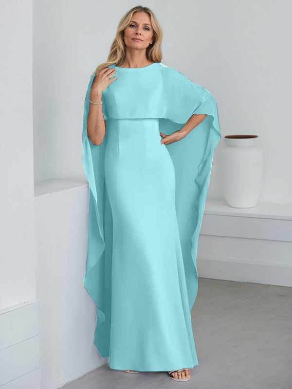 Vestido de gasa para madre de la novia, largo hasta el suelo, con escote redondo y volantes en cascada