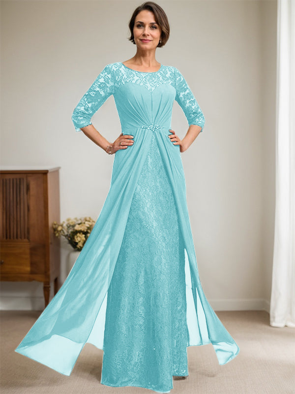 Vestido de gasa con encaje, ilusión, corte A, largo hasta el suelo, para madre de la novia, con volantes y cuentas
