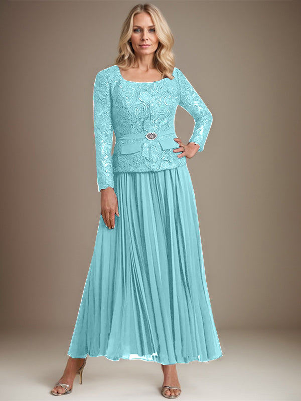Vestido de gasa para madre de la novia con corte A, cuadrado, largo hasta los tobillos, con pliegues
