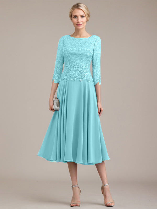 Vestido de gasa con encaje y escote redondo hasta la rodilla para madre de la novia
