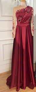On Sale no return no refund Sale Arabic One Shoulder Olive Green Muslim Evening Dress with Cape Long Sleeves Women Wedding Party Gowns Elegant Plus Size LA70985