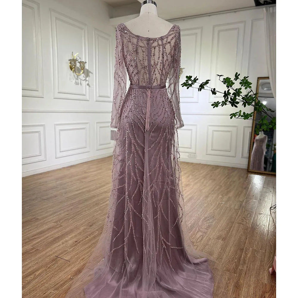 Vestidos de noche largos de lujo de Dubái, con abertura alta, color rosa árabe y cuentas, para mujer, para fiesta de bodas 2025 LA71917