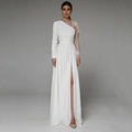 Asymmetrical Side Slit Wedding Dress Long Sleeve Civil Bridal Gown Party For Bride Button Applique Floor Length Свадебное платье-payinti