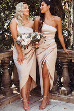 Asymmetrical One Shoulder White Bridesmaid Dress SCB29