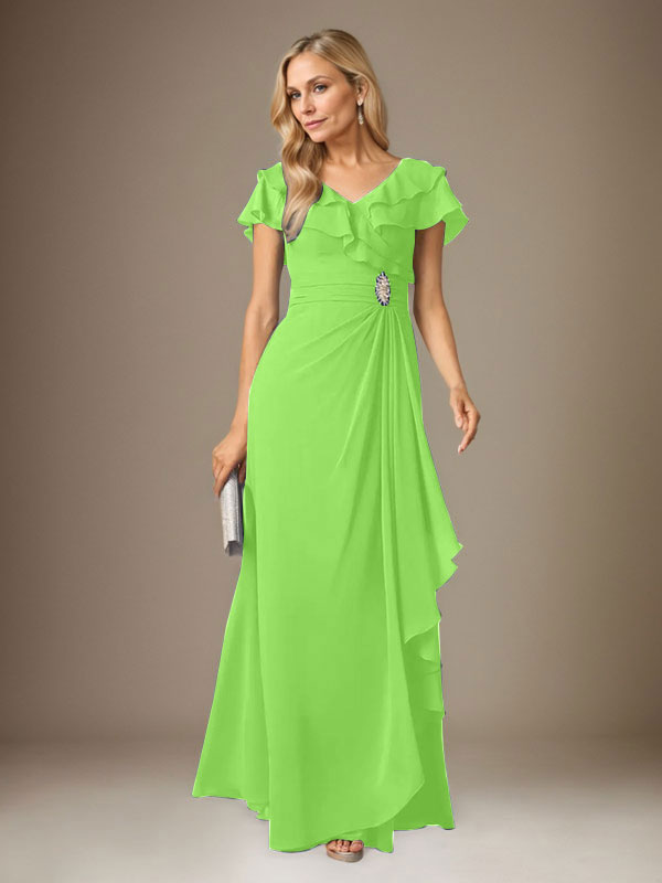 Vestido de gasa fruncido con escote en V y corte A de Stormy