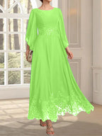 Vestido de gasa con encaje y lentejuelas para madre de la novia, corte A, escote ilusión, largo hasta los tobillos