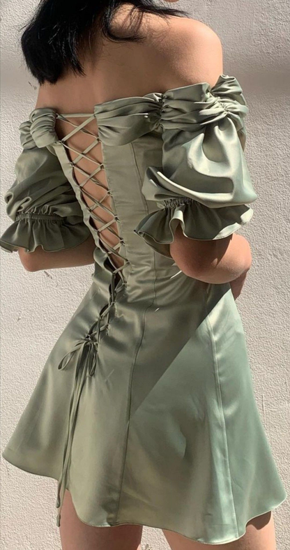 Women's Summer Puff Sleeve Off The Shoulder Homecoming Dress Y2505