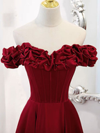 Vestido de fiesta largo de satén con hombros descubiertos y corte en A, vestido de noche de satén Y6340