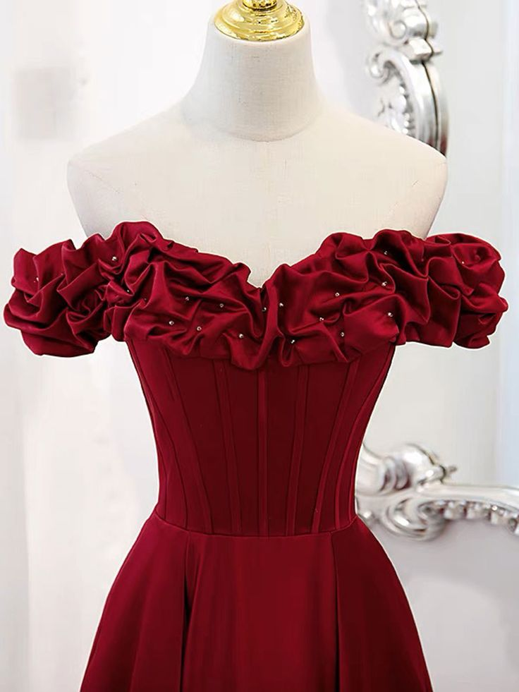 A-Line Off Shoulder Satin Long Prom Dress Satin Evening Dress Y6340