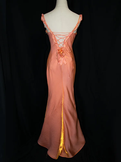 Vestido de noche largo estilo sirena con flores de satén y encantador vestido de fiesta formal Y8219