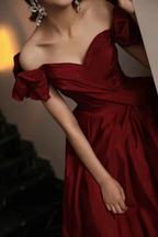 Burgunderrotes langes Satin-Ballkleid, A-Linien-Abendkleid Y1658