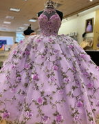 Luxuriöses Lila A-Linie Ballkleid mit Blumen, Lila Sweet 16 Kleid Y6598