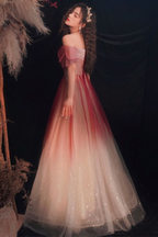 Hermosos vestidos de fiesta largos de tul con lentejuelas, corte A, vestidos de noche degradados Y5850