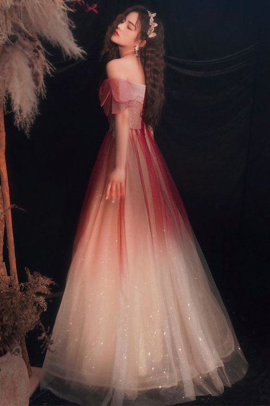 Hermosos vestidos de fiesta largos de tul con lentejuelas, corte A, vestidos de noche degradados Y5850