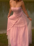 Rosa trägerloses Perlen-Ballkleid Abendkleid Y7743