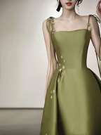 Spaghettiträger Satin Ballkleid A-Linie Schlichtes bodenlanges Abendkleid Y7011
