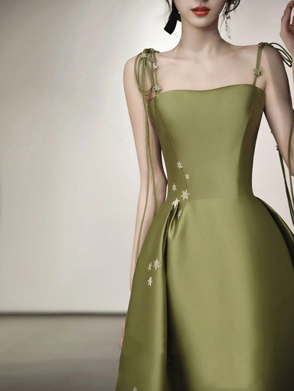 Vestido de fiesta de satén con tirantes finos, corte A, sencillo, largo hasta el suelo, Y7011