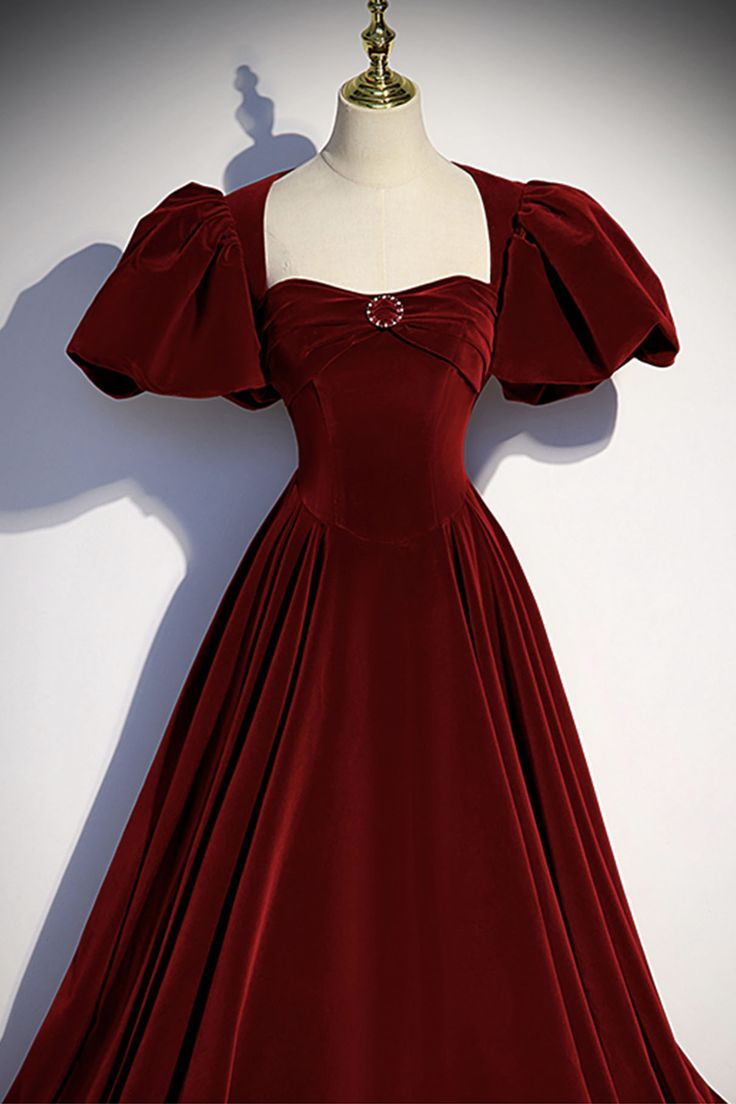 Burgunder Samt langes Ballkleid Abendkleid Y6348