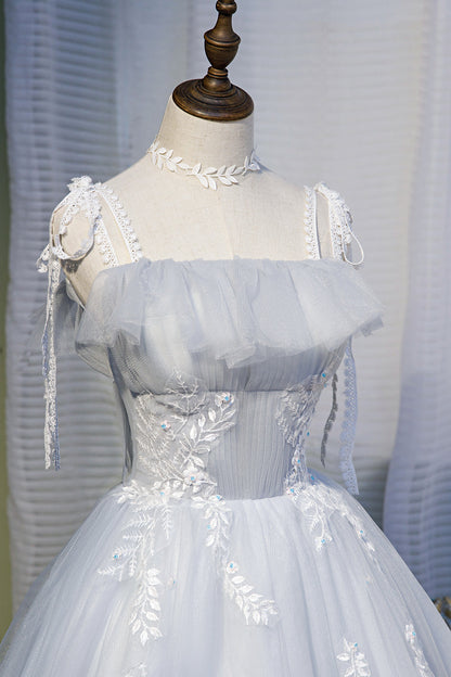 Robe de soirée princesse chic sans manches en tulle avec appliques en dentelle 