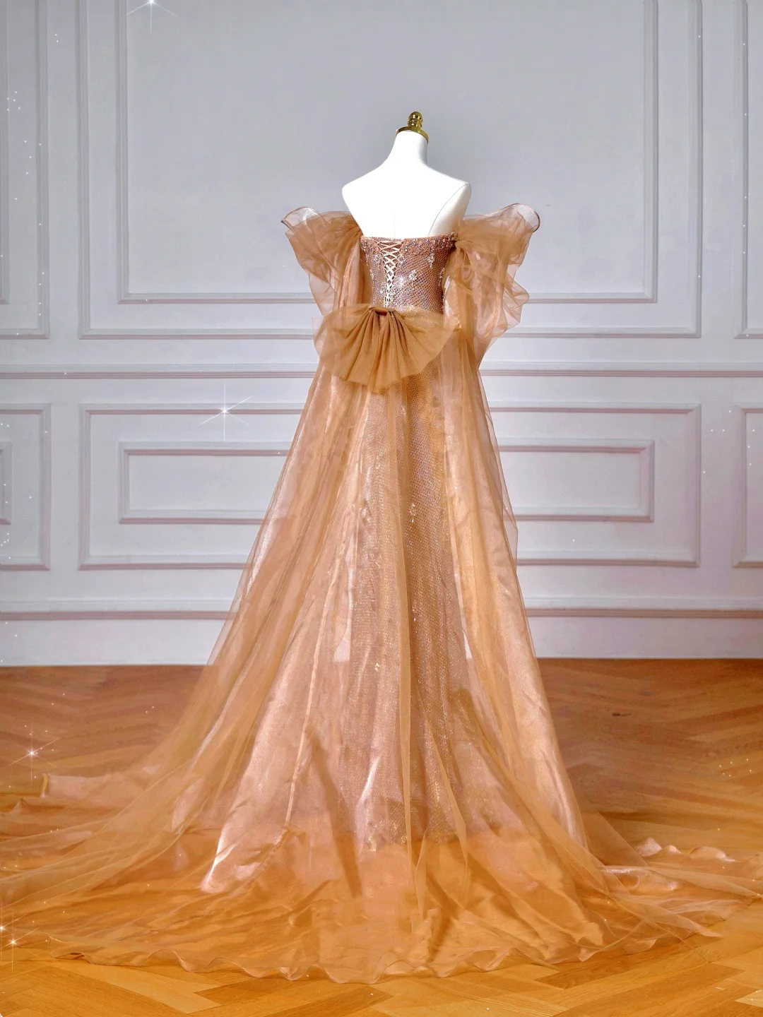 Luxus Off The Shoulder Tüll Perlen Ballkleid Langes Meerjungfrau Abendkleid Y8610