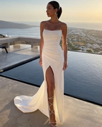 Elegantes weißes trägerloses Ballkleid weißes Abendkleid Y7290