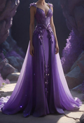Vestido de noche largo con apliques de gasa morada elegante Y8316