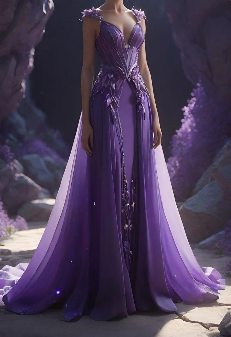 Vestido de noche largo con apliques de gasa morada elegante Y8316