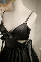 Vestidos de fiesta cortos, negros, sexys, sin mangas y con cuentas