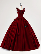 Wunderschönes burgunderrotes Quinceanera-Kleid aus Samt mit Rosenblüten Y7750