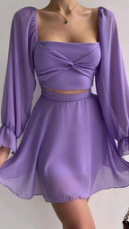 Vestido de fiesta morado de gasa con escote cuadrado Y2885