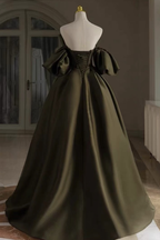 Satin Brautkleid,Einzigartiges Hochzeitskleid,Armeegrünes Brautkleid Y4964