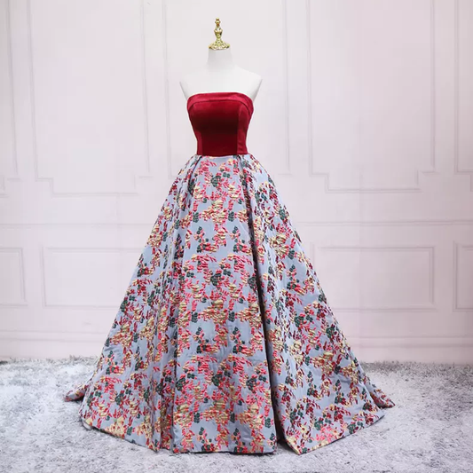 Trägerloses Print Blumen Ballkleid Vintage Abendkleid s17