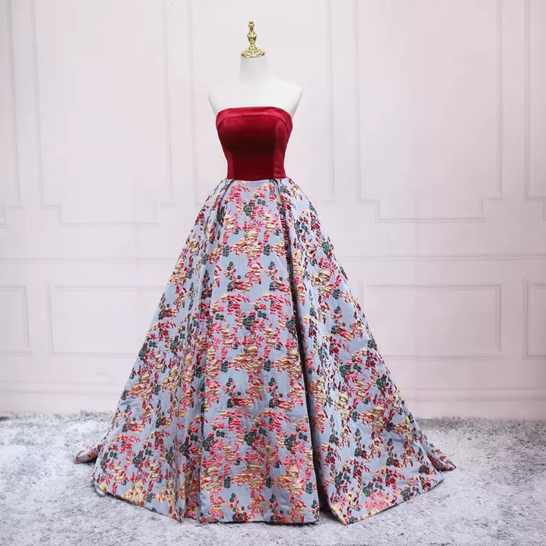 Trägerloses Print Blumen Ballkleid Vintage Abendkleid s17